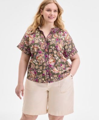 Democracy Блуза больших размеров с эффектным плиссированным воротником и велюровой окантовкой 11238945