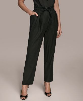 Женские брюки с завышенной талией и поясом paperbag из 52% льна Donna Karan New York 11224283