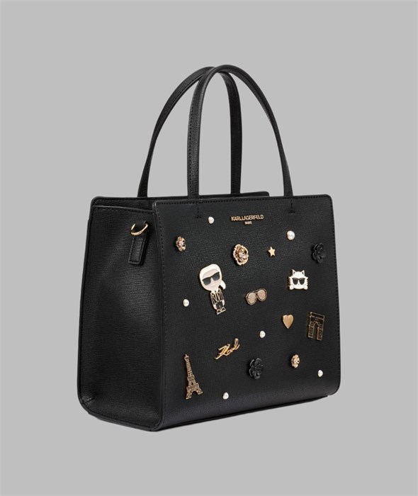 Karl Lagerfeld Paris Сумка-сэтчел из ламинированной кожи MAYBELLE с верхней ручкой, карманами и съемным ремешком 10047824