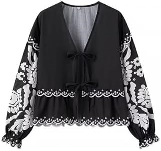 Стильная женская блузка Flygo с завязками спереди и длинными пышными рукавами, украшенными рюшами 10023029