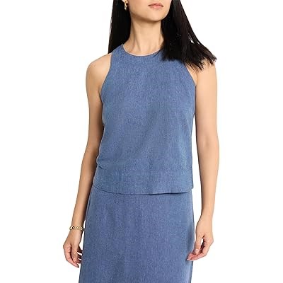 Льняной топ без рукавов Petite Rumba с круглым вырезом от Nic+Zoe, 55% лен, приталенный силуэт 11226426