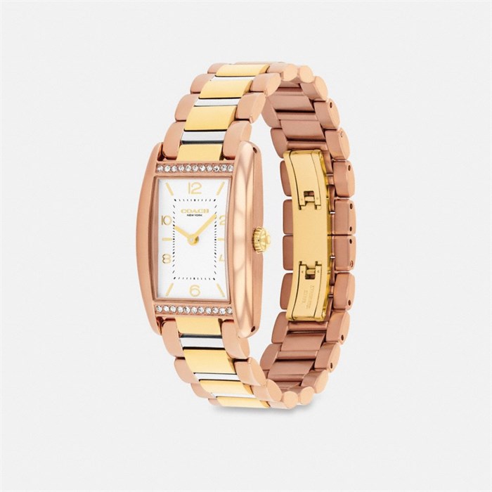 Coach Часы Reese золотые с кожаным ремешком и минеральным стеклом, размер корпуса 24 мм x 35 мм 11209692