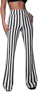 Стильные расклешённые полосатые лосины Soly Hux с эластичным высоким поясом, удобные для повседневной носки 11241697