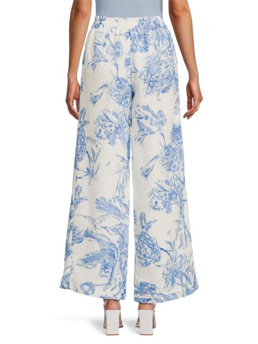 Широкие льняные брюки с цветочным принтом T Tahari - эластичный пояс и хлопковая подкладка 11232123