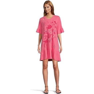 Платье Johnny Was Diina с рюшами, короткими рукавами и цветочной вышивкой, 100% хлопок 11226971
