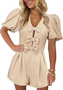 Летний модный комбинезон Cicy Bell с глубоким V-образным вырезом и тройным бантом, оснащённый карманами 11241410