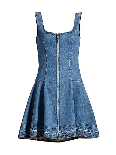 Квадратное мини-платье Eleodra от Simkhai из денима без рукавов на молнии 11008247