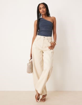 Облегающее боди с принтом в горошек и сборкой сбоку ASOS DESIGN на одно плечо 11229805