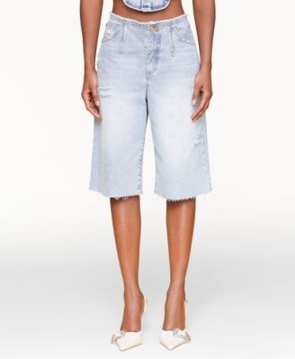 Джинсовые бермуды Avec Les Filles с необработанным поясом и краями в молодежном стиле 11239722