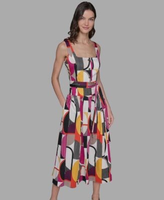 Стильное платье миди с абстрактным принтом Karl Lagerfeld Paris, идеально для девушек до 162 см 11239724