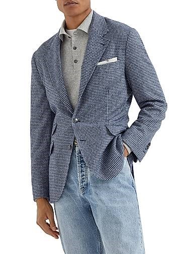 Brunello Cucinelli Пиджак Cavallo из шерсти и альпаки с деконструированным дизайном в узор гусиной лапки, 58% шерсть, 33% альпака, Италия 11167915