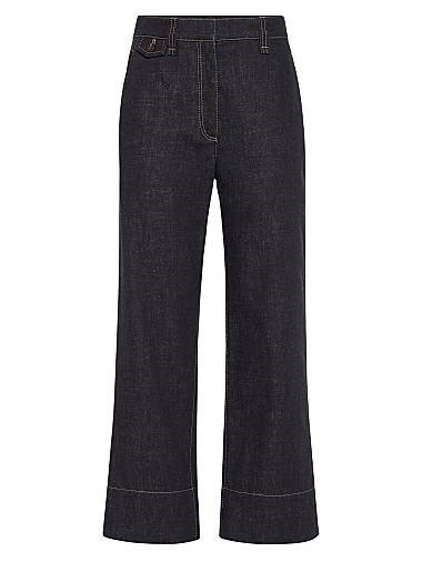 Денимовые квадратные брюки Brunello Cucinelli без выцветания с украшением монле, Италия 11167856