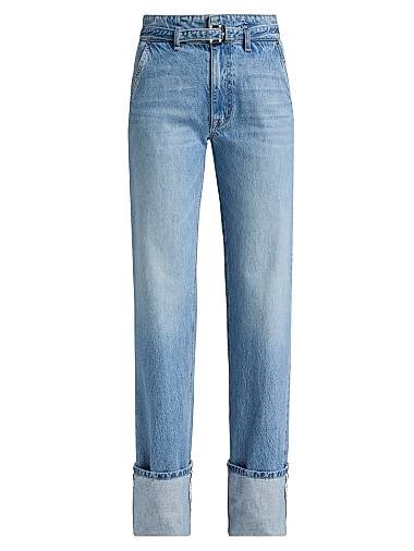 Brandon Maxwell Джинсы The Alexa с поясом-завязкой, карманами и гипюровыми вставками, 100% хлопок, производство США 11166510