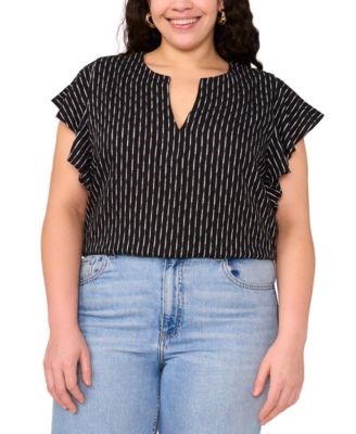 Блузка большого размера с открытым воротником и рюшами от Vince Camuto, вискоза/лен, длина 69 см 11172432