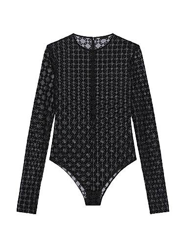 Боди из монохромного блестящего тюля Givenchy с длинными рукавами и молнией, Италия 11026573