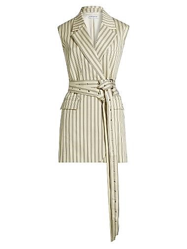 Nonchalant Label Жилет Vivi в полоску из стрейчевого хлопкового микса с поясом, воротником, без рукавов и карманами 10049092