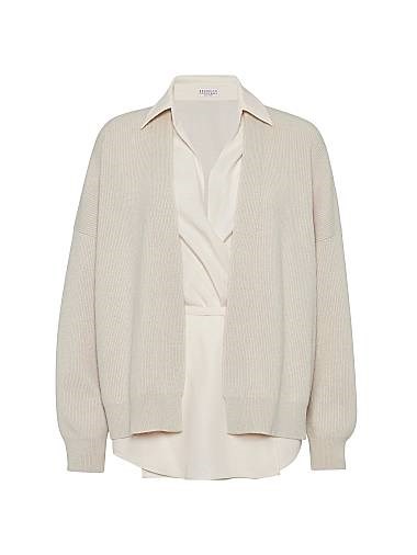 Кардиган из кашемира английской вязки Brunello Cucinelli с отстёгивающейся блузкой и декором из монели 11167808