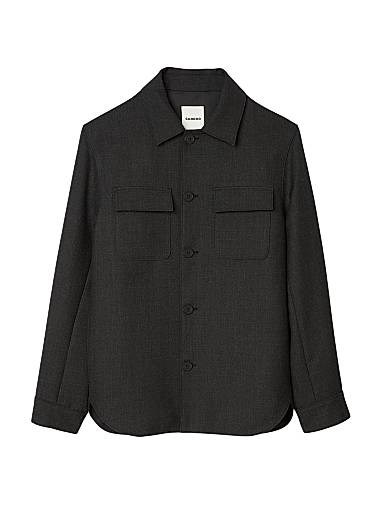Мужская шерстяная overshirt Sandro с воротником-стоечкой, длинными рукавами и карманами на пуговицах 11167822