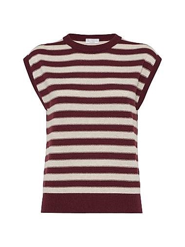 Женский безрукавный кашемировый свитер Brunello Cucinelli с блестящими полосами, 100% кашемир, Италия 11167809