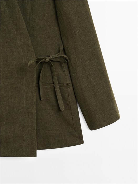 Льняное кимоно Massimo Dutti с V-образным вырезом и длинными рукавами 11202055