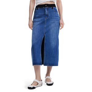 Двухцветная юбка-карандаш Desigual из хлопкового и полиэстерового денима с элегантной задней панелью 10049179