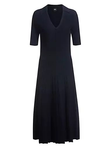 Платье Boss из вискозы с V-образным вырезом и рифленой текстурой, комфортная посадка, длина 118 см 10043148