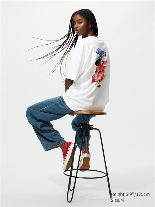 Uniqlo Футболка Disney Art с изображением Микки Мауса-чародея, 100% хлопок, стильный молодежный дизайн 11230230