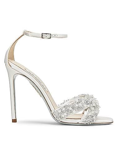 Сатиновые сандалии Aquazzura Melodie 105MM с отделкой стразами и искусственными жемчужинами 11020341