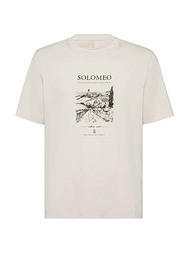 Brunello Cucinelli Футболка Solomeo из 100% хлопка с круглым вырезом и боковыми разрезами, Италия 11028485