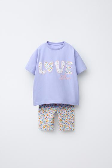 Zara Комплект для девочек: футболка с короткими рукавами и леггинсами, 100% хлопковый, с различными принтами 11230949