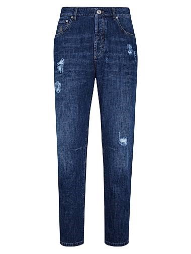 Легкие джинсы Brunello Cucinelli с расслабленным кроем, пятью карманами и потертостями из 100% хлопка, производство Италия 11167993