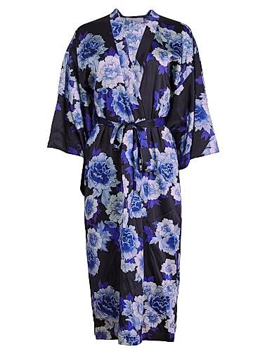 Шелковый халат с цветочным принтом и поясом от Fleur Du Mal, длинные рукава 11020148