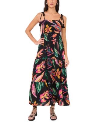 Тропическое макси-платье с принтом и веревочными бретелями от Vince Camuto 11226529