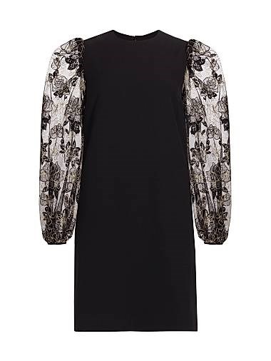 Мини-платье Lela Rose с тюлевыми рукавами, расслабленным силуэтом, вышивкой и карманами 11165557