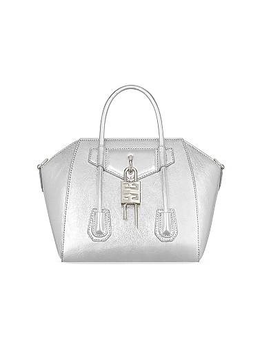 Givenchy Мини-сумка Antigona Lock из металлизированной кожи с магнитной застежкой и регулируемым ремешком 11165766
