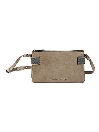 Brunello Cucinelli Миниатюрная замшевая сумка через плечо с драгоценным декором, 22 см, 100% натуральная кожа 11167955