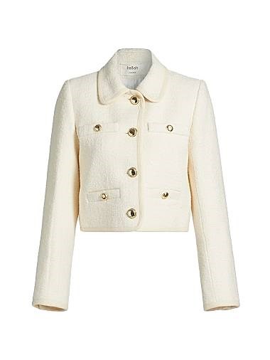 Укороченная куртка из хлопково-шерстяного букле Meiradith ba&amp,sh с разрезным воротником и карманами 10042498