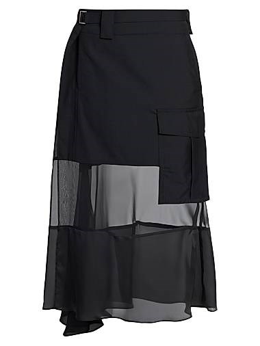 Юбка миди Sacai из смешанных материалов с асимметричным кроем и поясом на кольце, Япония 11030110