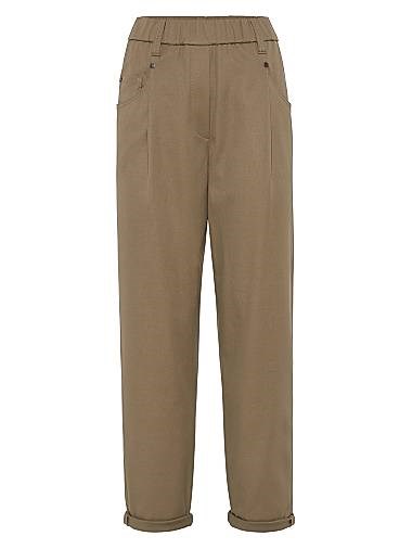 Растягивающиеся объёмные брюки-пуллоны из хлопка от Brunello Cucinelli с карманами и декоративными элементами, производство Италия 11167817