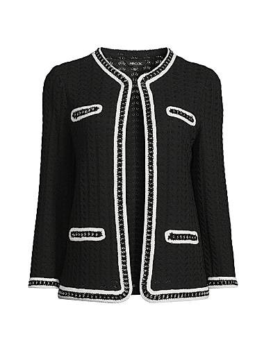 Misook Heritage Chain Trim Pointelle Open Knit Jacket 11009214