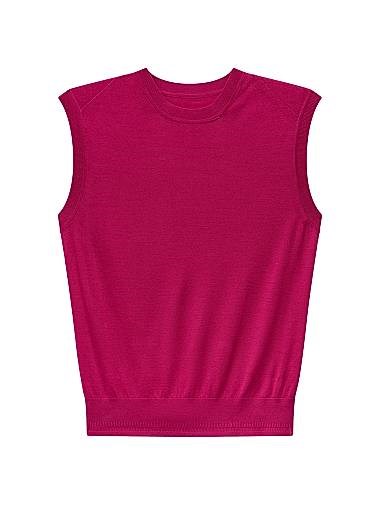 Легкий безрукавный шерстяной свитер Featherweight Shell от Another Tomorrow, 100% шерсть, облегающий крой, рифленый воротник 11008366