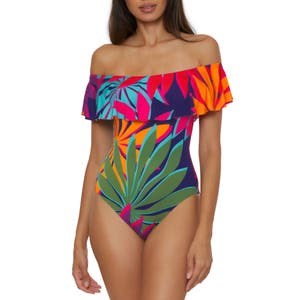 Trina Turk Слитный купальник Wailea с оборкой и открытыми плечами, 90% нейлон и 10% спандекс 10047153