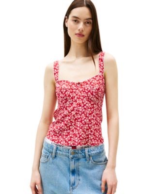 Женская майка с гипюровым цветочным принтом и сердцевидным вырезом от Tommy Jeans, широкие бретели 11231024