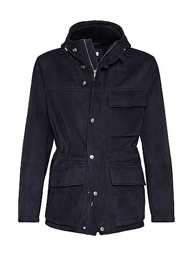 Замшевая парка с овечьим мехом от Brunello Cucinelli из Германии - двойная застежка, подкладка, регулируемый капюшон 11167965