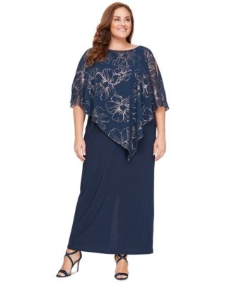 SL Fashions Платье большого размера с цветочным принтом и накладкой, А-силуэт, круглым вырезом 11228437