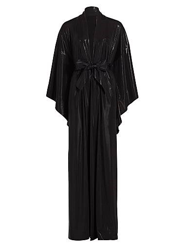 Платье в пол Norma Kamali из четырёхстороннего стрейч-ламэ с длинными рукавами и поясом 11165592