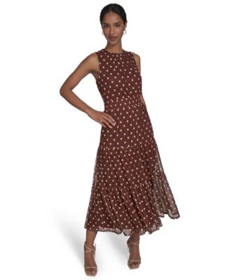 Модное безрукавное миди-платье из сетки с глубокими ячейками от Jessica Howard, с облегающим лифом и расклешенной юбкой 11237289