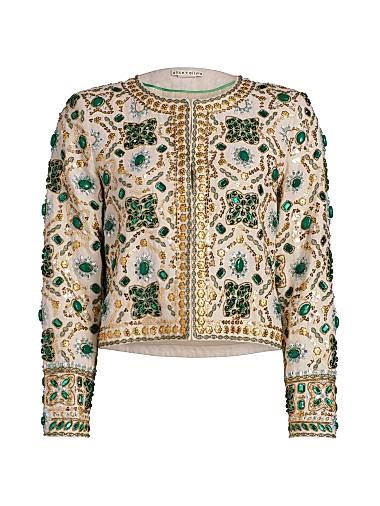 Alice + Olivia Kidman Beaded Linen Crewneck Jacket 11010495