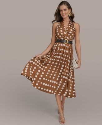 Donna Karan New York Женское миди-платье Donna Karan с поясом и в горошек, размеры 0P-16, стильное и игривое 11172026