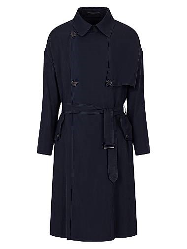 Широкий двубортный плащ с поясом и клапанными карманами Giorgio Armani из 100% купро, длинные рукава 11166141